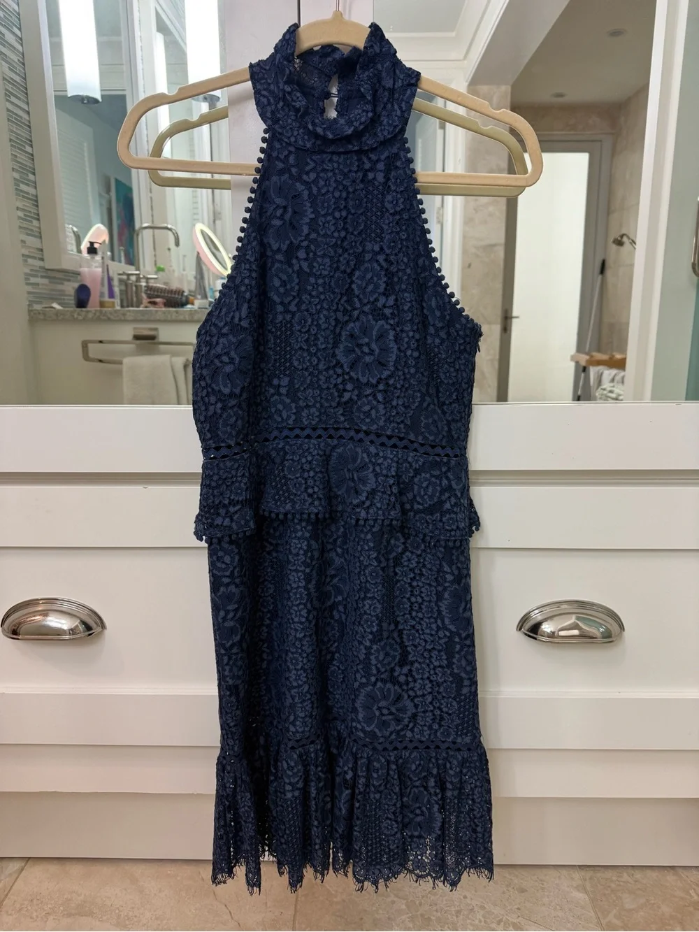 foxiedox Navy Floral Lace Halter Dress